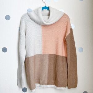 Cyrus Oversized Neutral Colorblock Cowl Neck Knit Sweater